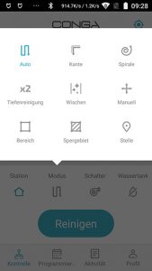 Cecotec-Conga-4090-AppTest-Hauptscreen-Modus