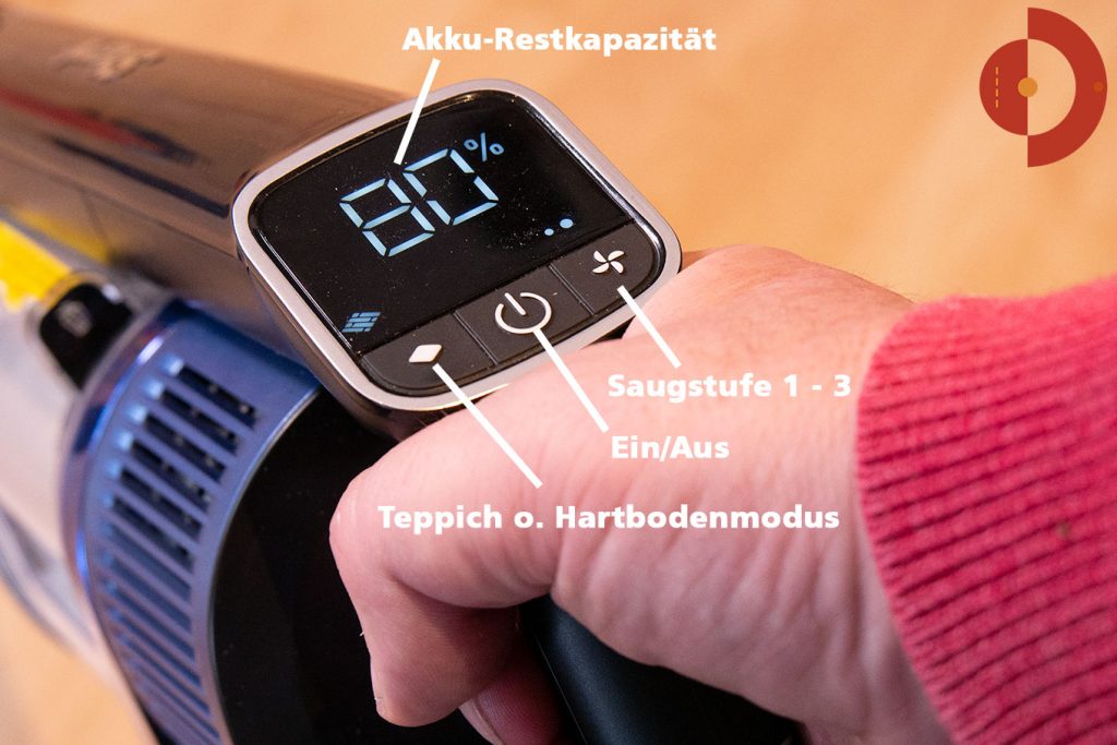 Shark-IZ320EUT-Test-Shark-Akkustaubsauger-Display-Tasten